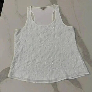 Banana Republic White Racerback Floral Sequin Tank Top Women’s Size Large